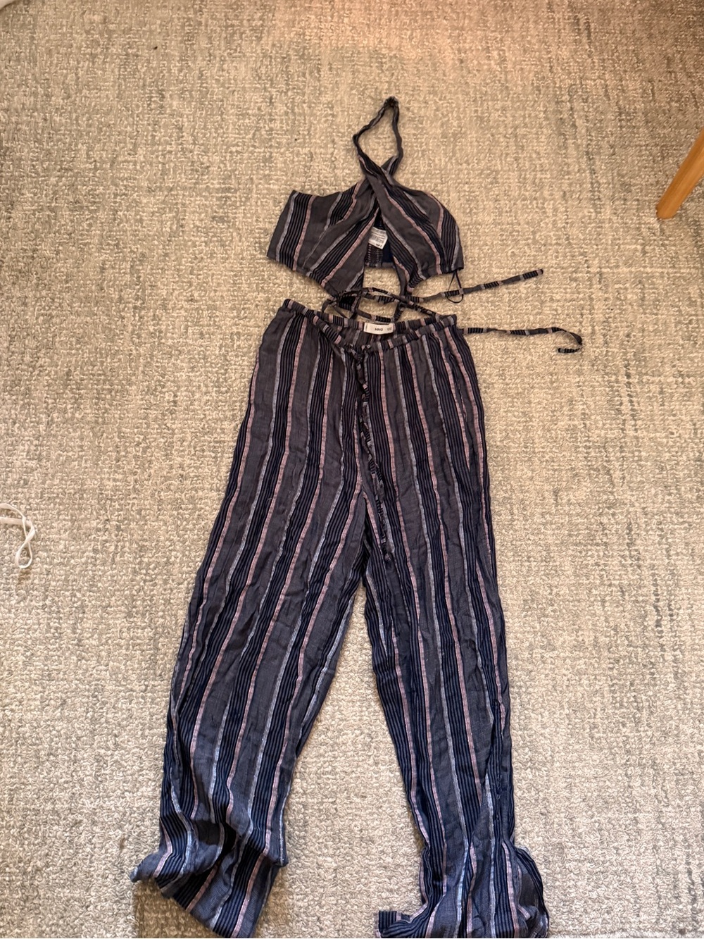 Mango Navy Striped Halter Jumpsuit with Pink & Cream Stripes